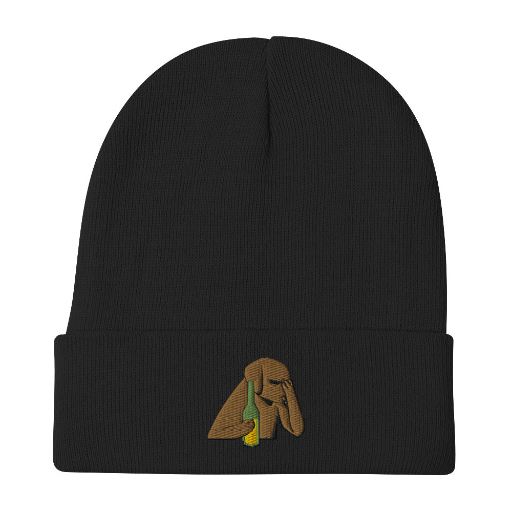 Drinking Beer Dog Embroidered Beanie Hat