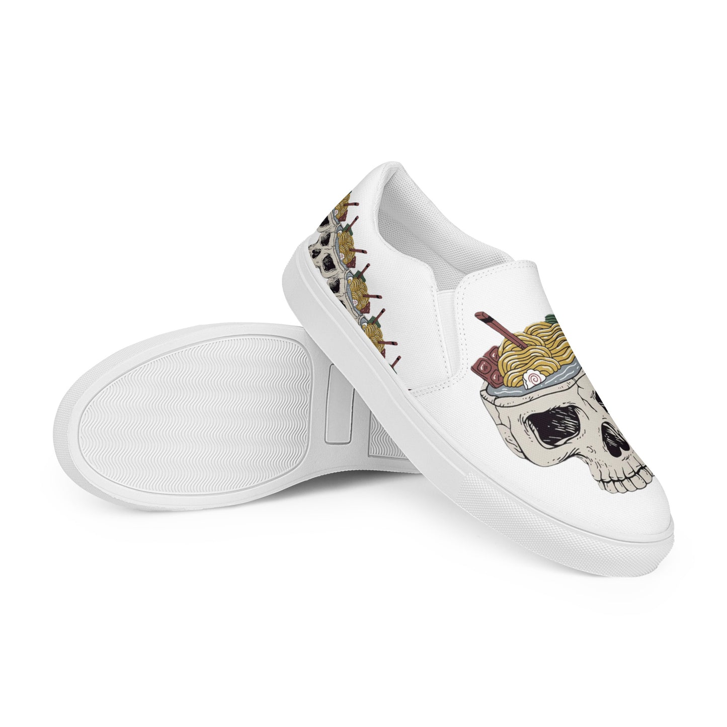 HANDMADE Ramen Noodle Skull Bowl Men’s slip-on slides canvas shoes