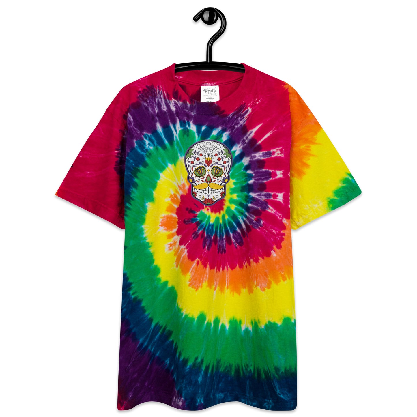 Mustache Sugar Skull Day of the Dead Oversized tie-dye Patch t-shirt