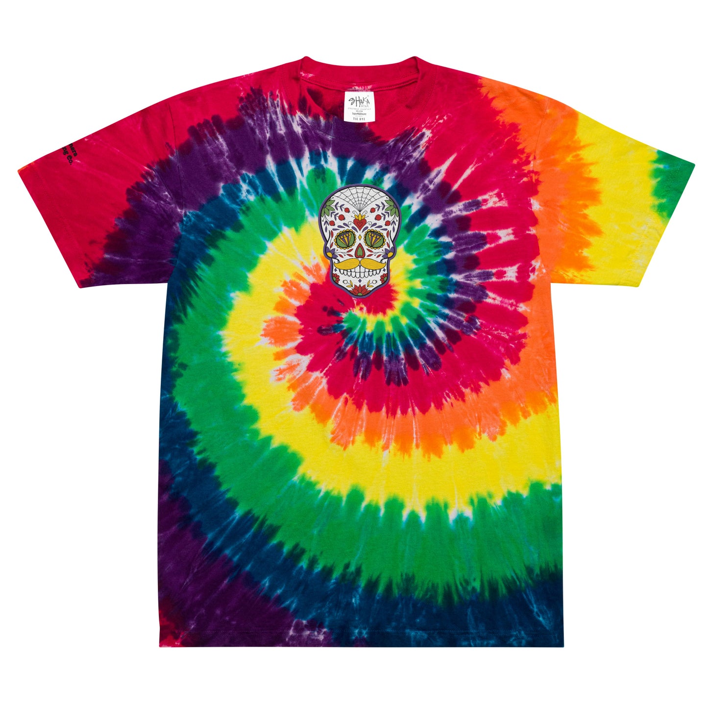 Mustache Sugar Skull Day of the Dead Oversized tie-dye Patch t-shirt