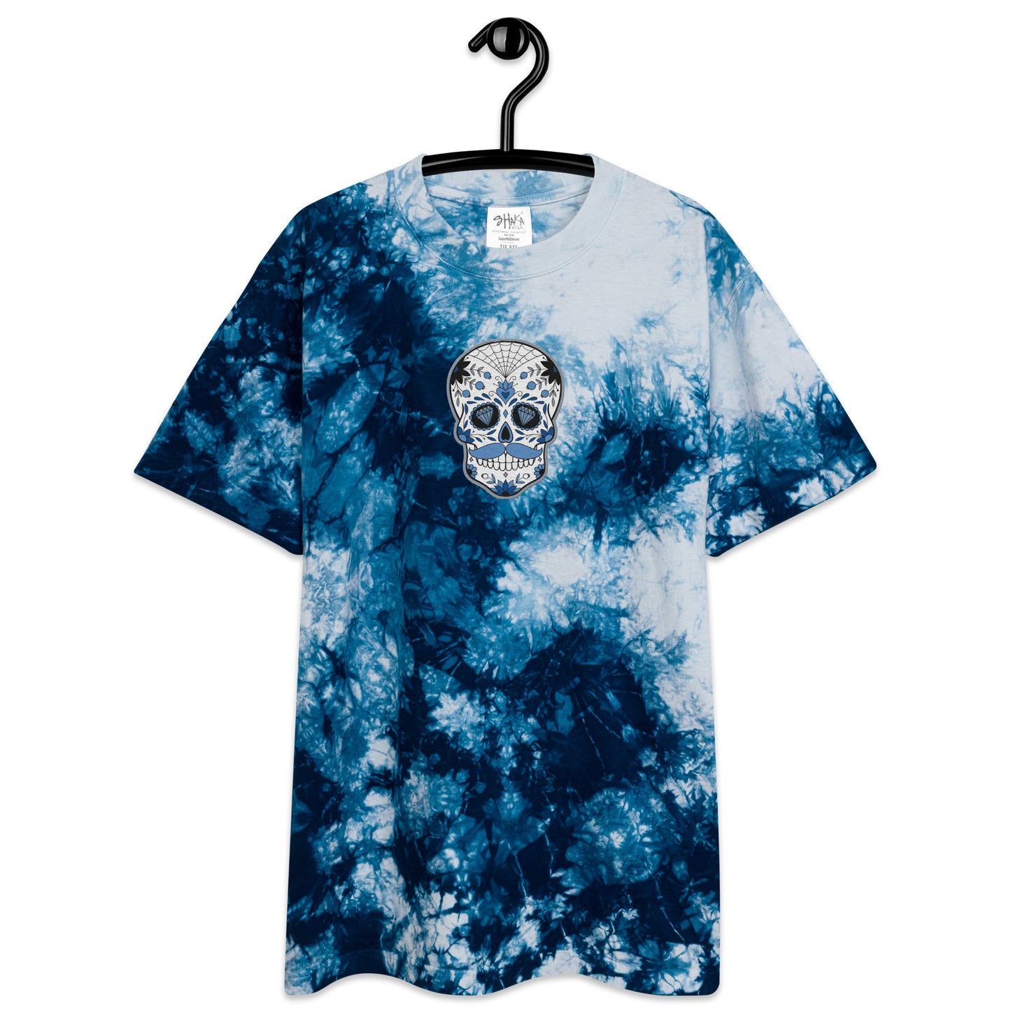 Mustache Sugar skull Embroidered Oversized tie-dye t-shirt