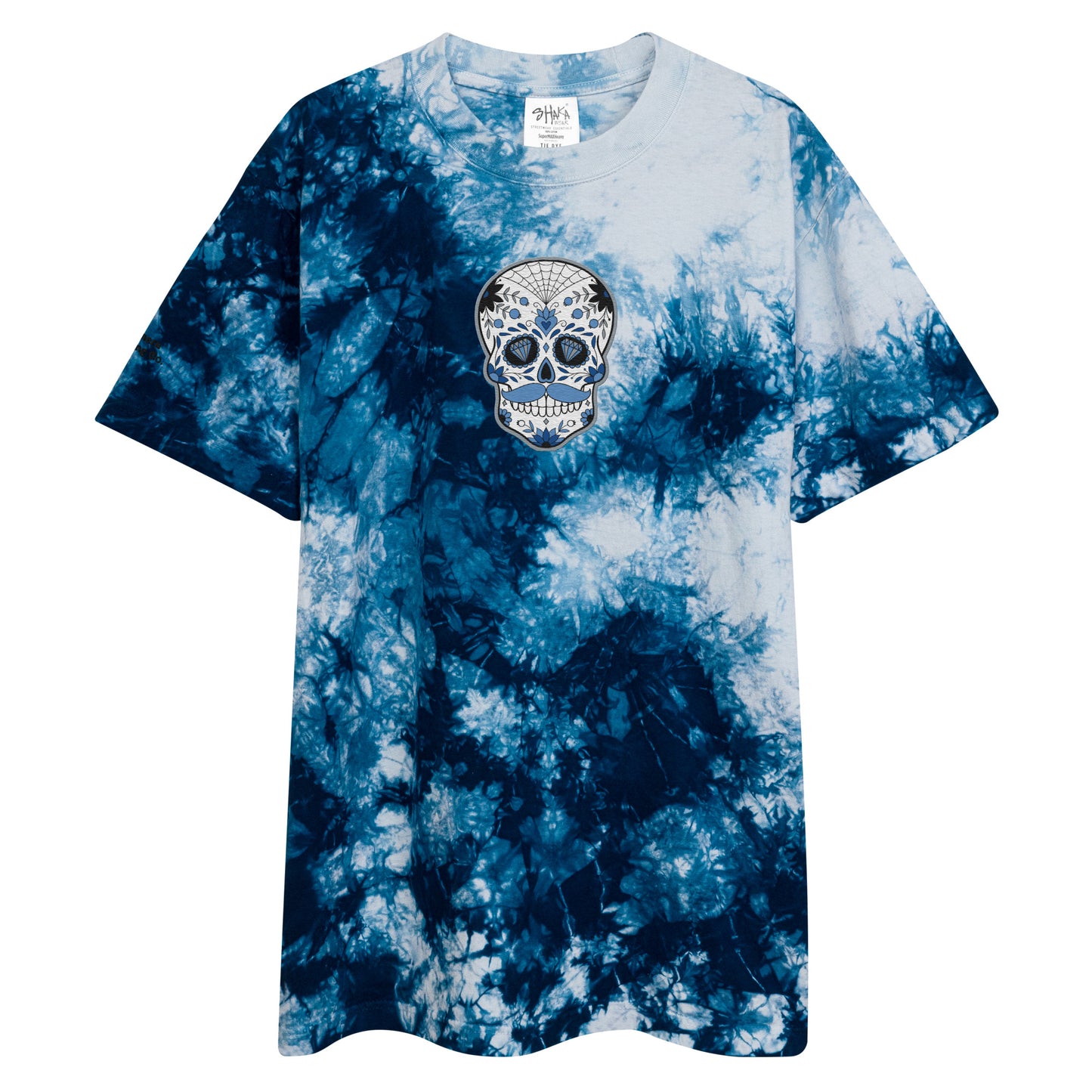 Mustache Sugar skull Embroidered Oversized tie-dye t-shirt