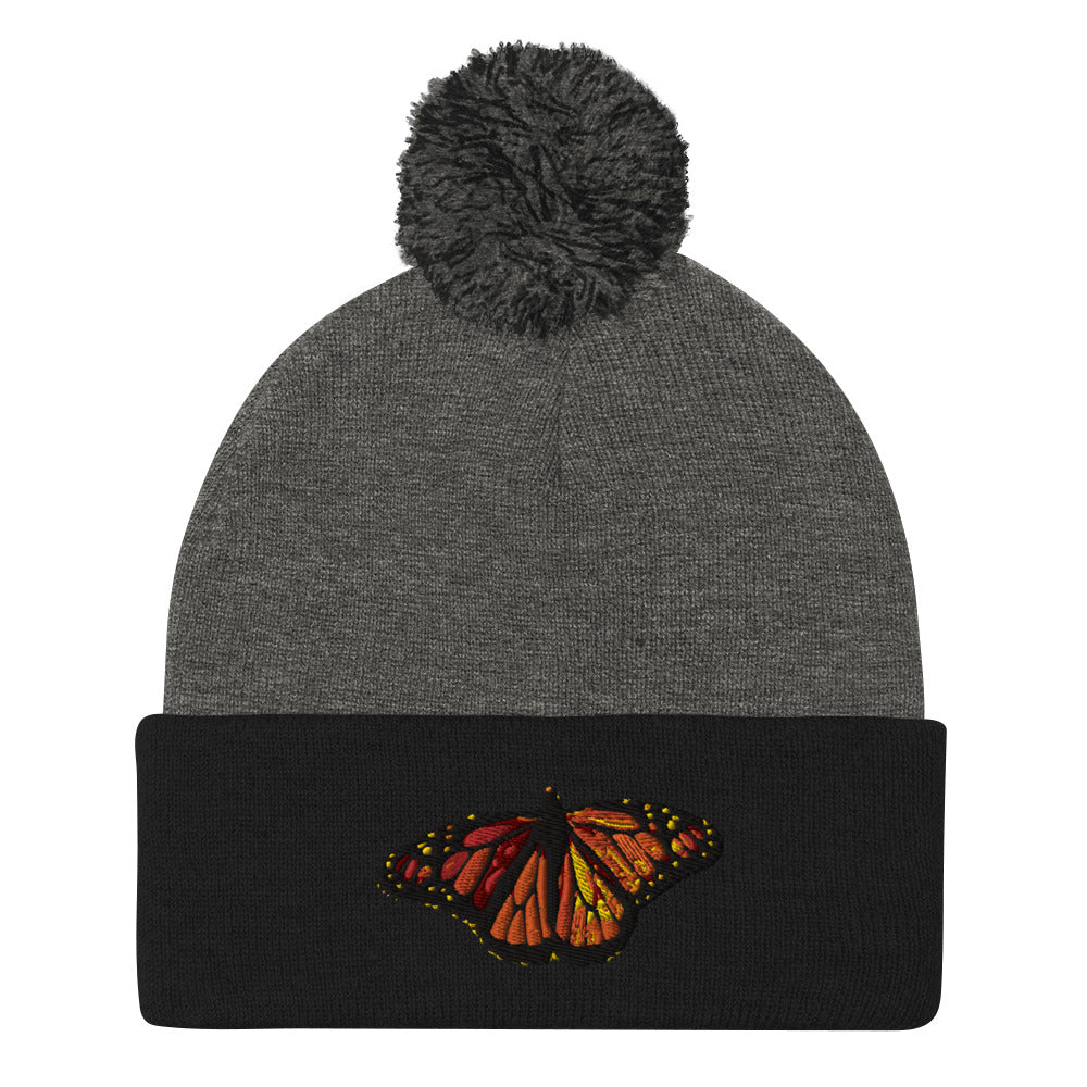 Monarch Butterfly Pom-Pom Beanie Hat