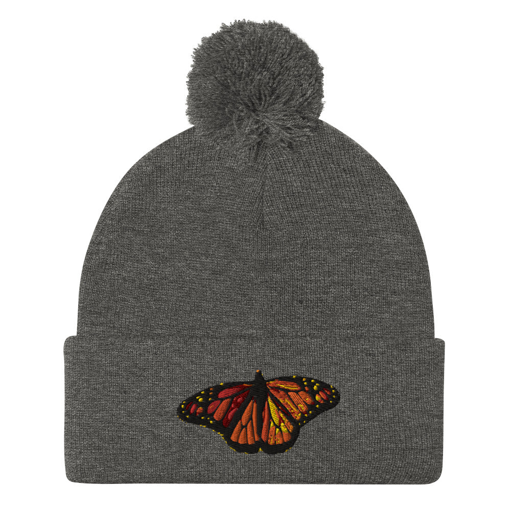 Monarch Butterfly Pom-Pom Beanie Hat