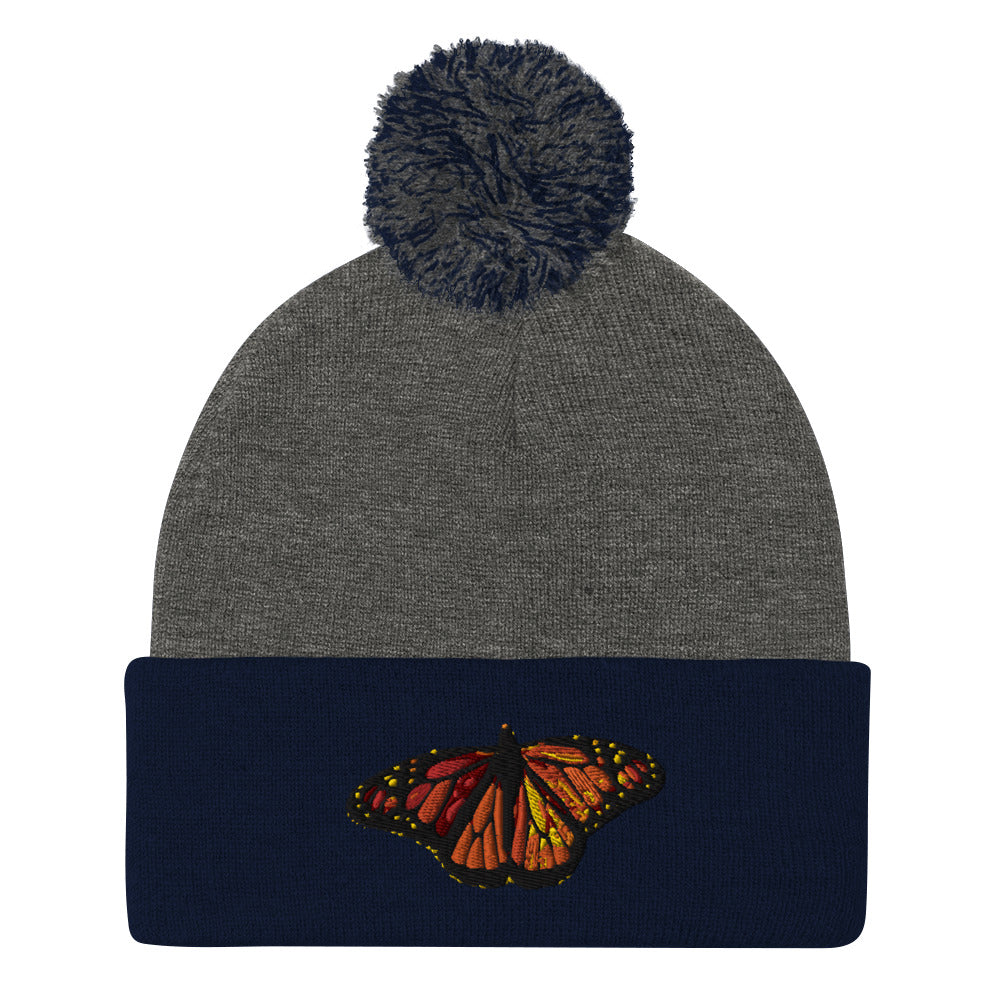 Monarch Butterfly Pom-Pom Beanie Hat