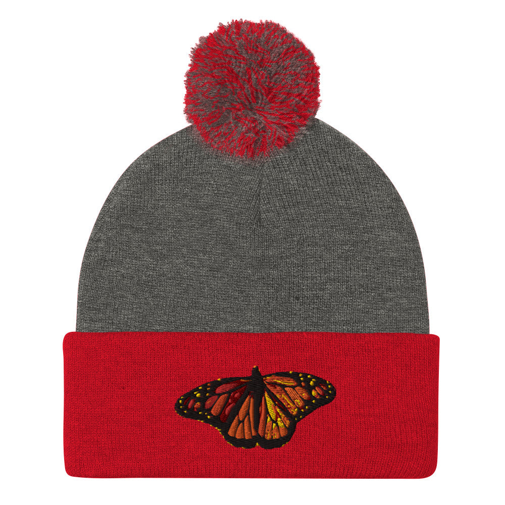 Monarch Butterfly Pom-Pom Beanie Hat