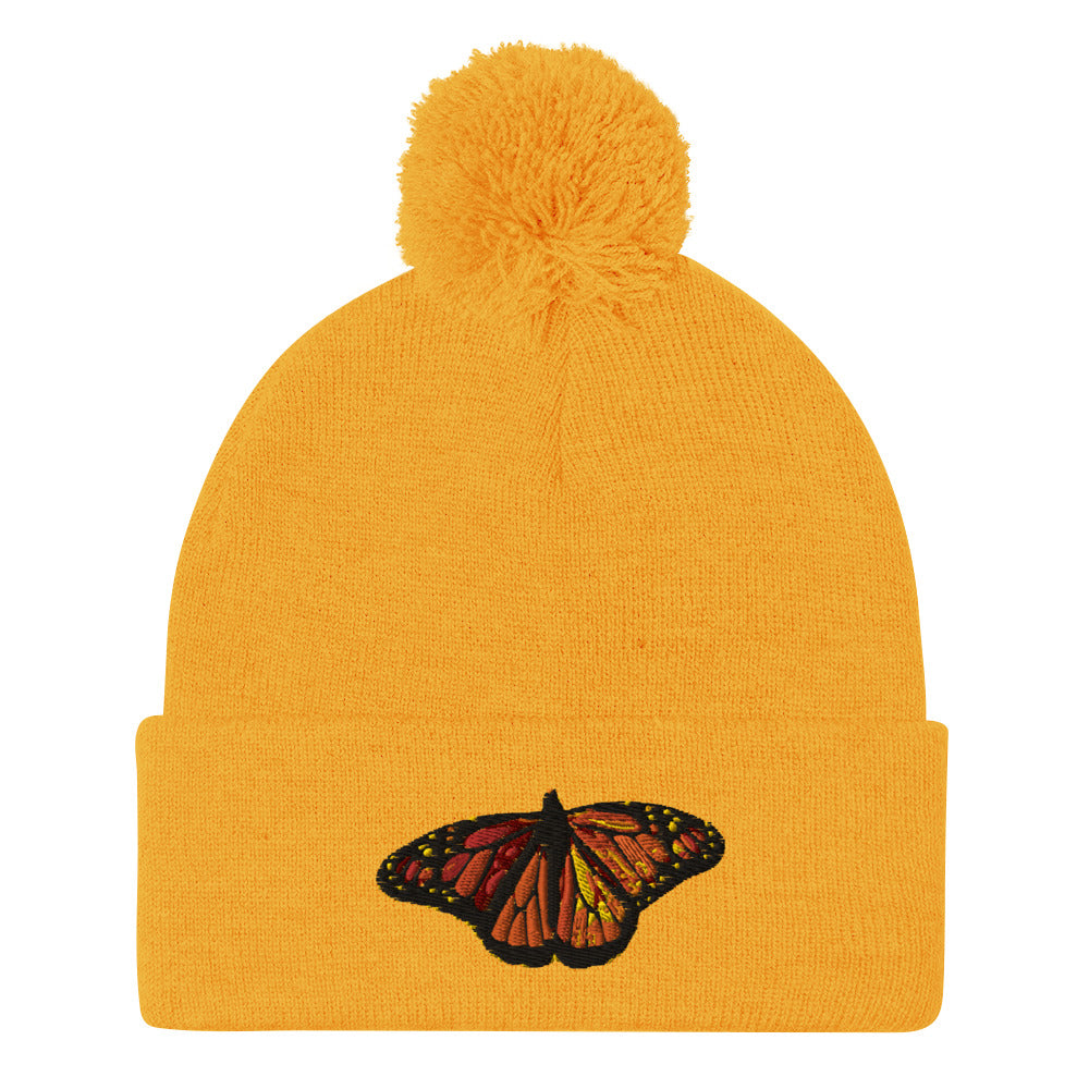 Monarch Butterfly Pom-Pom Beanie Hat