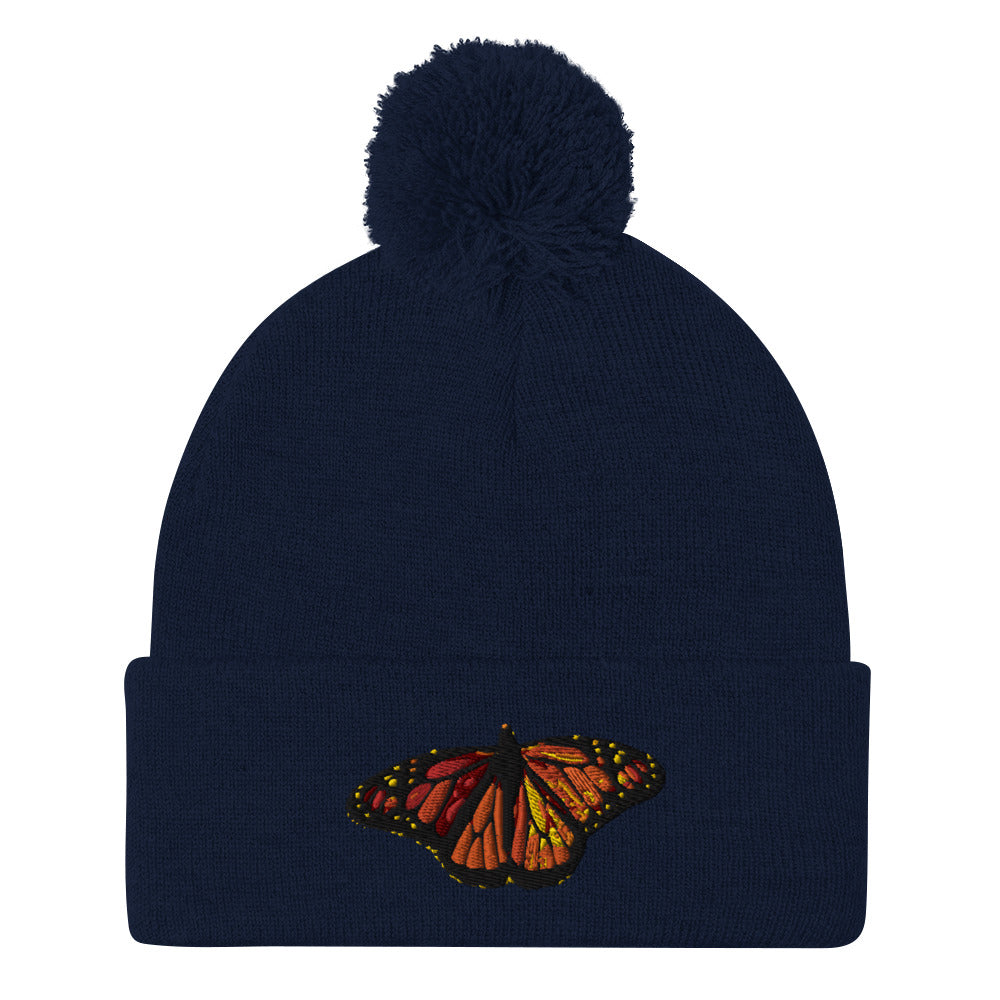 Monarch Butterfly Pom-Pom Beanie Hat