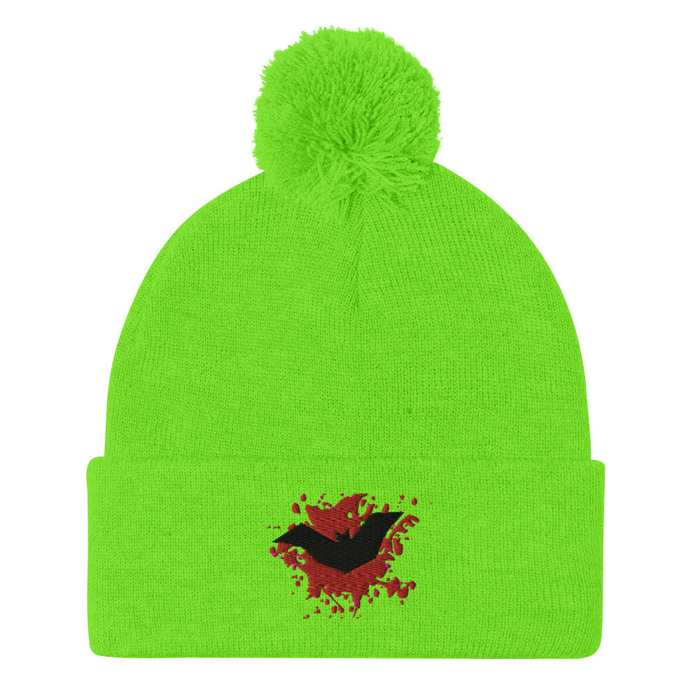 Blood Splatter Lime Green Pom-Pom Beanie Hat