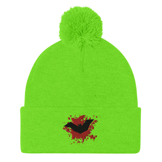 Blood Splatter Lime Green Pom-Pom Beanie Hat