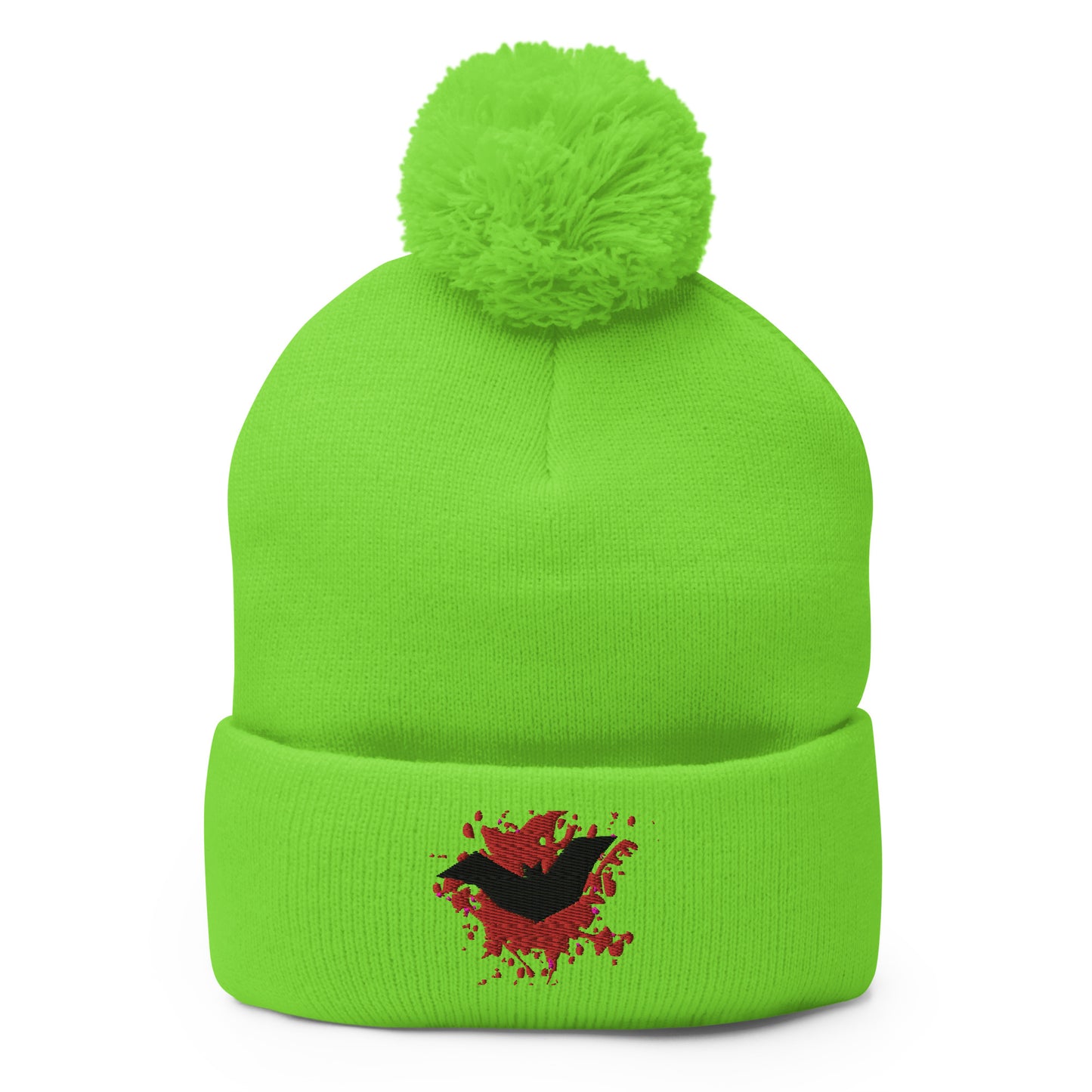 Blood Splatter Lime Green Pom-Pom Beanie Hat