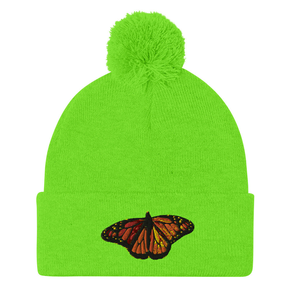 Monarch Butterfly Pom-Pom Beanie Hat