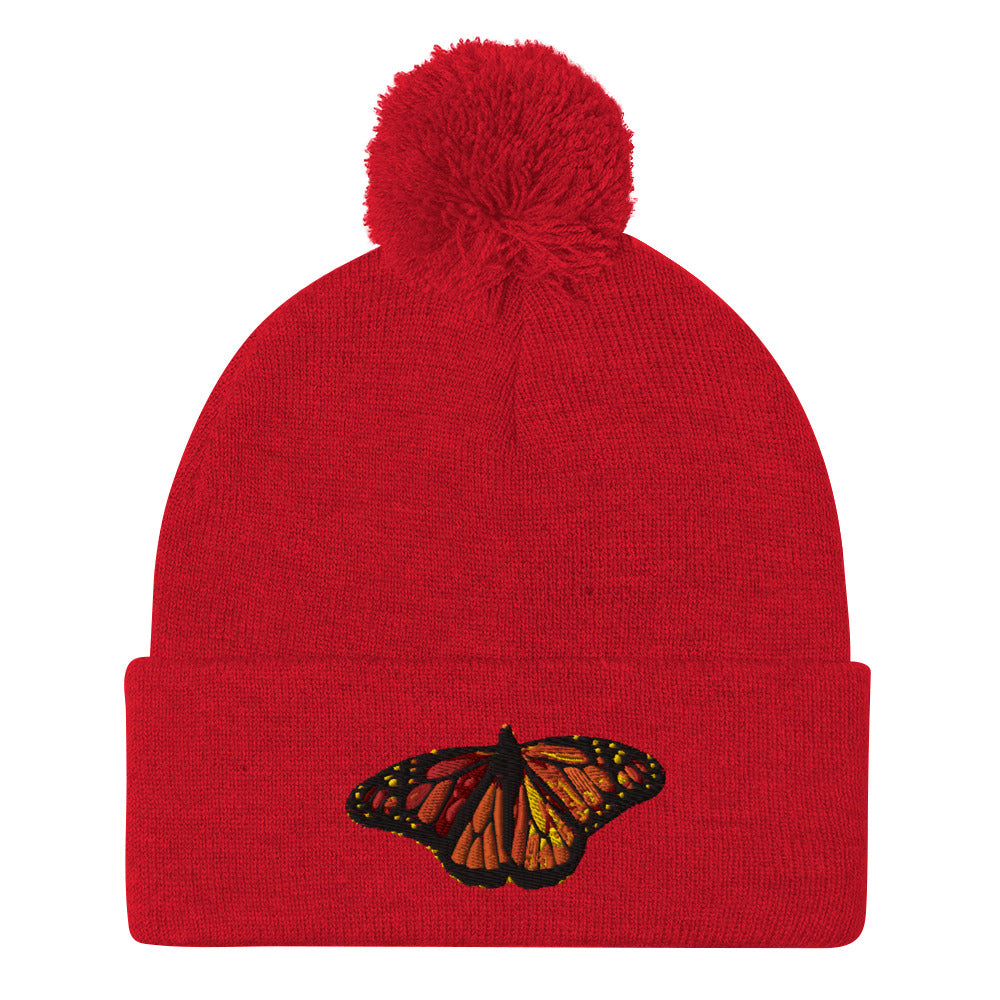 Monarch Butterfly Pom-Pom Beanie Hat