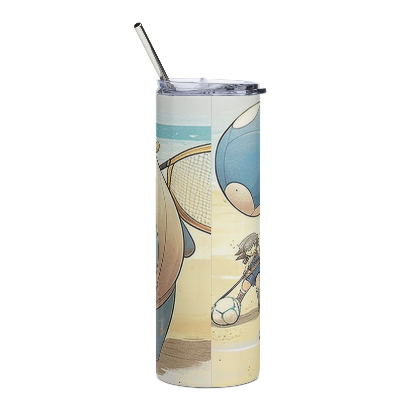 Blastoise at the Beach Stainless steel tumbler cup with metal straw