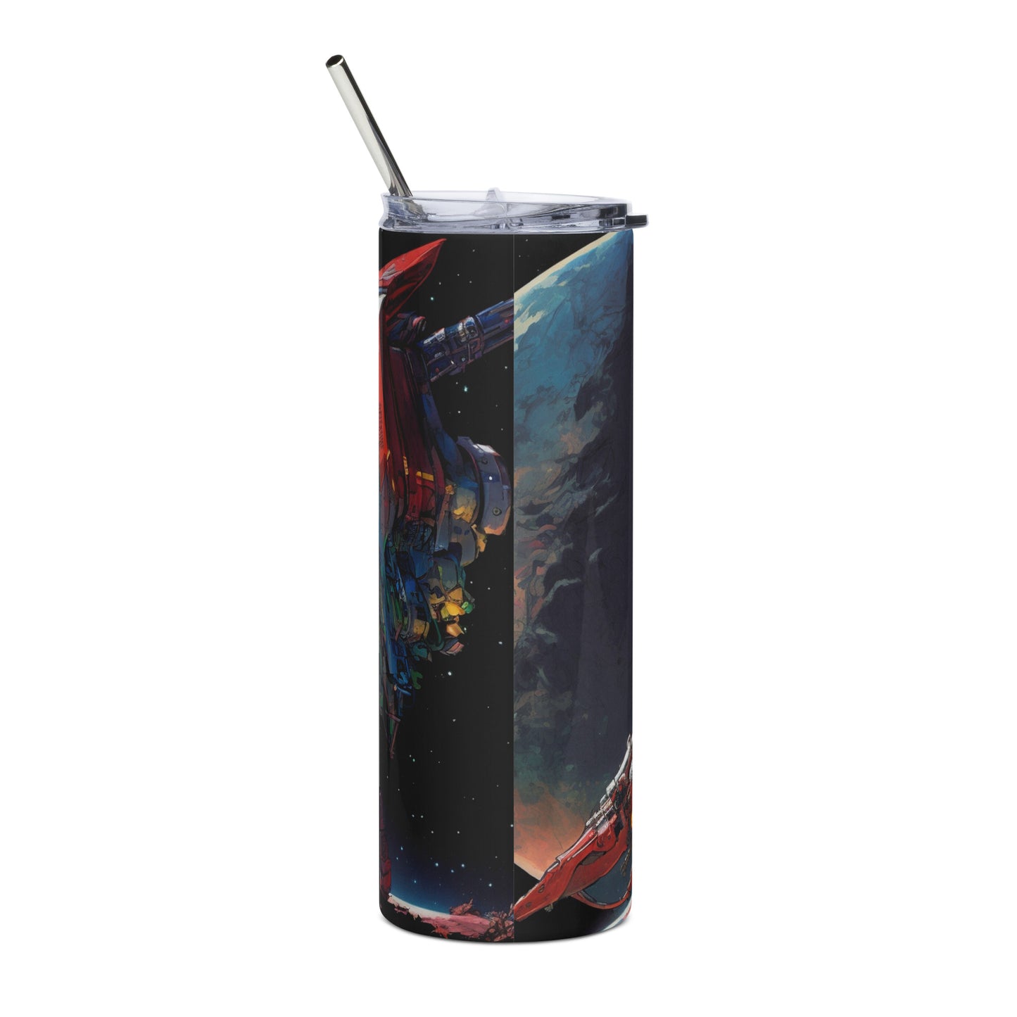 Space Robot #8 Stainless steel tumbler with metal straw