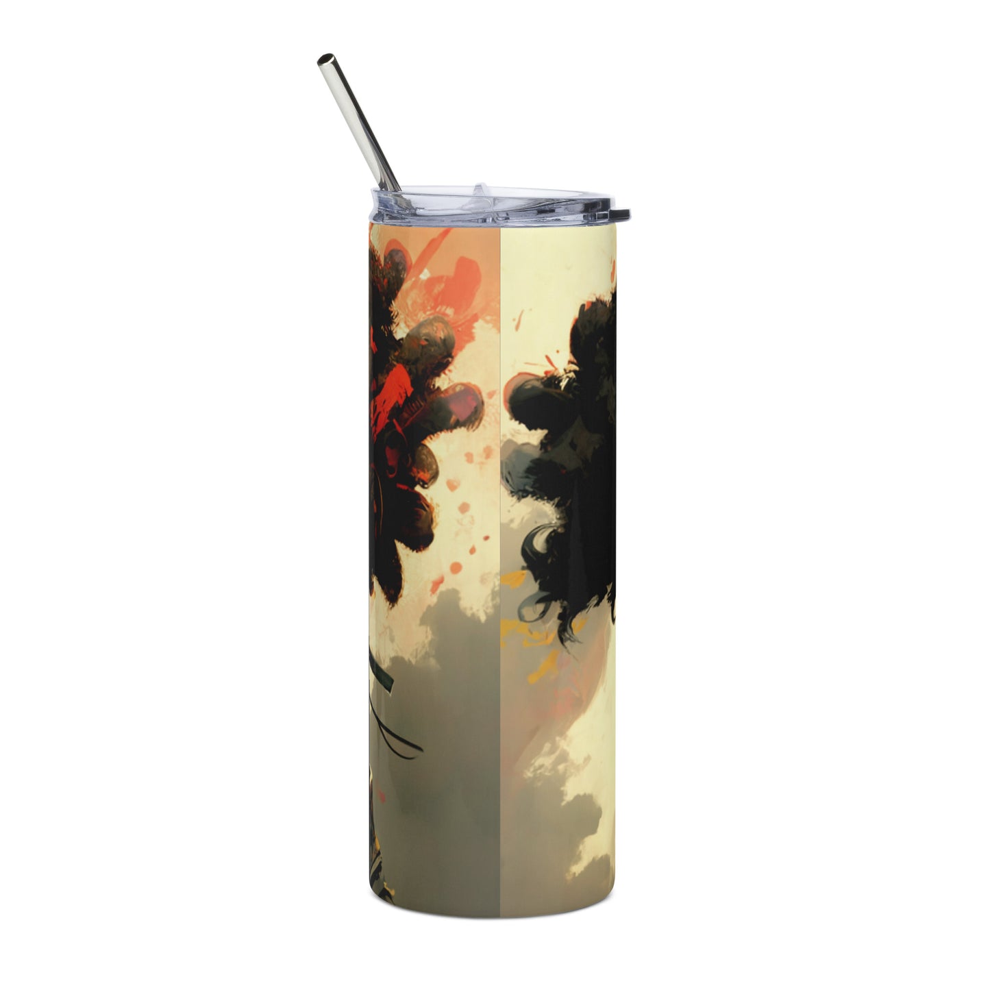 Afro Samurai Inspired Stainless steel tumbler cup with metal straw