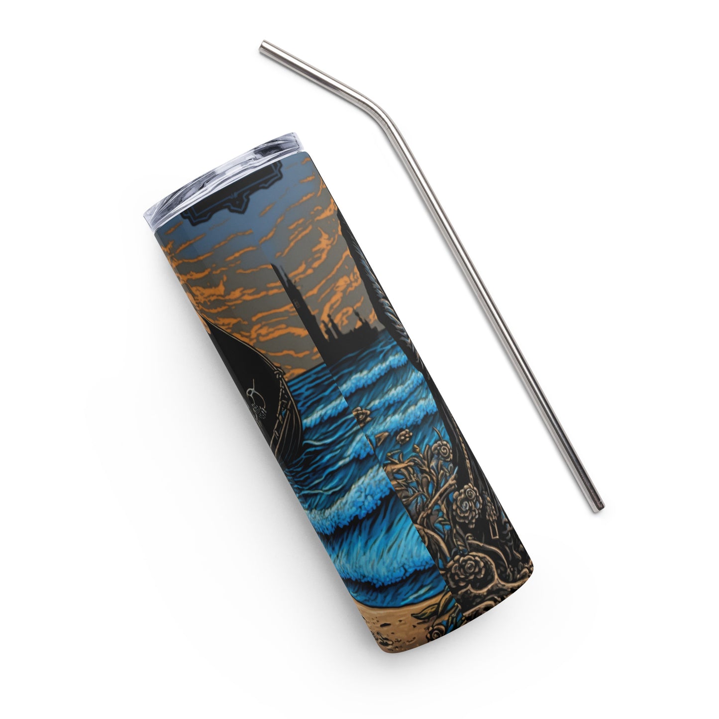 Death at the Beach Stainless steel tumbler cup with metal straw