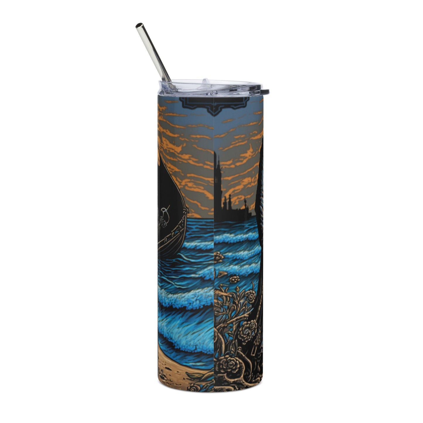 Death at the Beach Stainless steel tumbler cup with metal straw