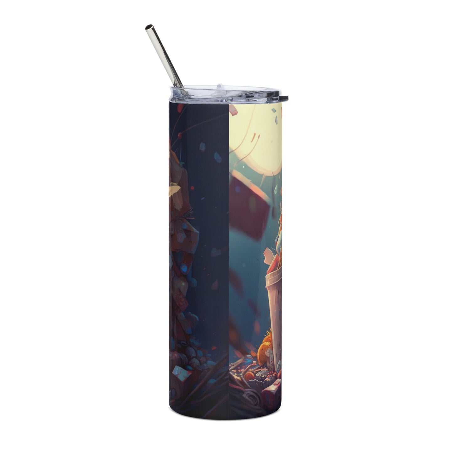 Snacks Raccoon Stainless steel tumbler cup with metal straw