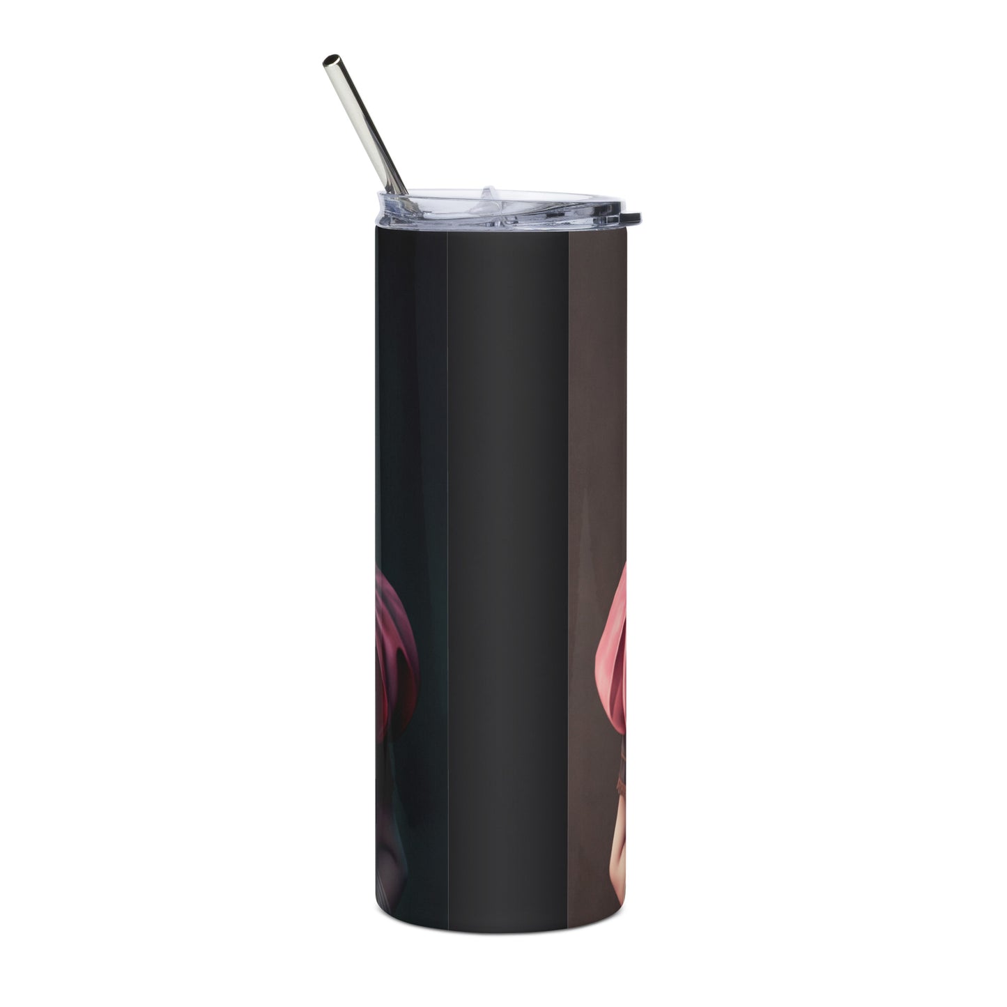 Steampunk Peach Stainless steel tumbler cup with metal straw