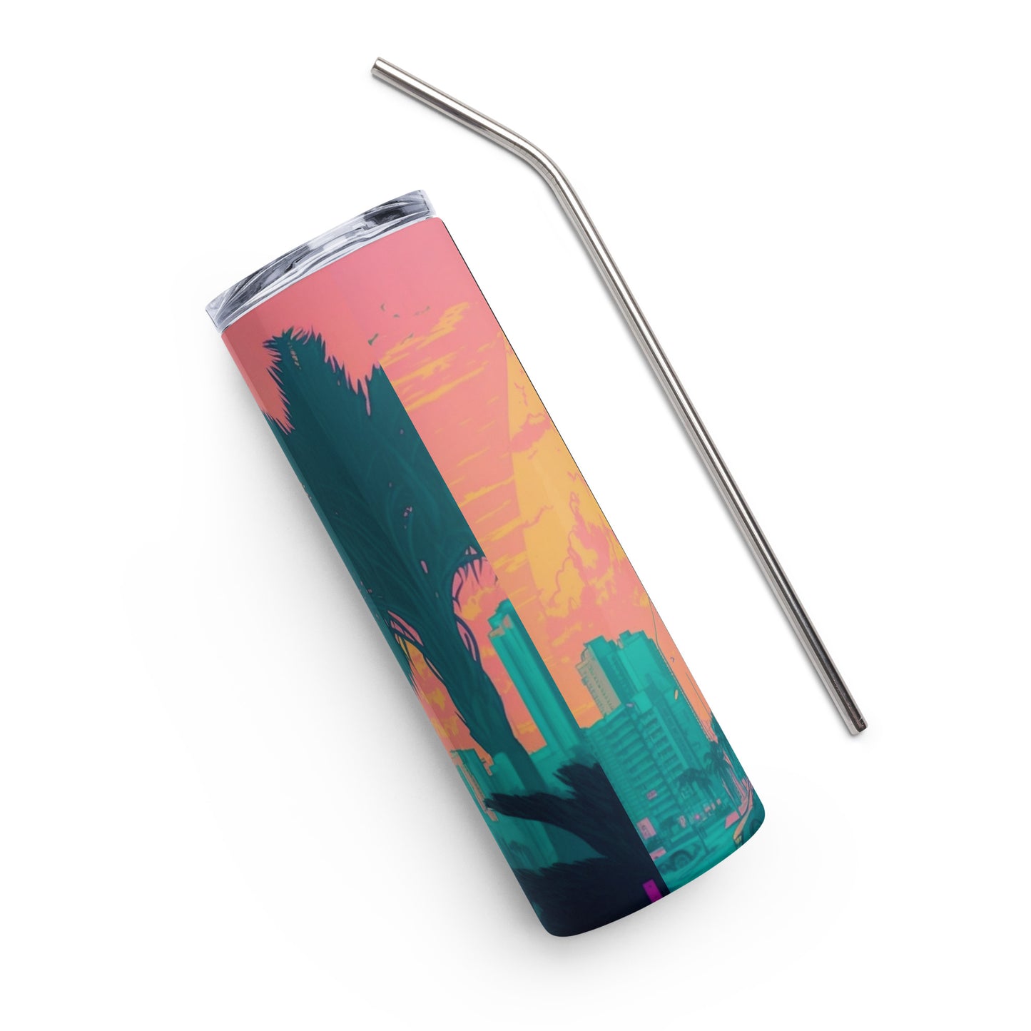 Miami Vice Cheetah #2 Stainless steel tumbler cup with metal straw