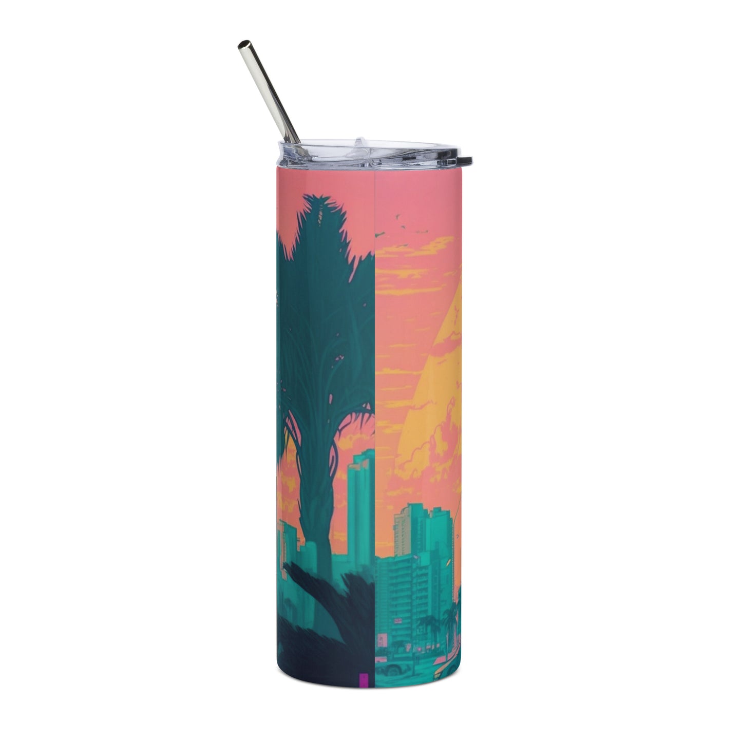 Miami Vice Cheetah #2 Stainless steel tumbler cup with metal straw