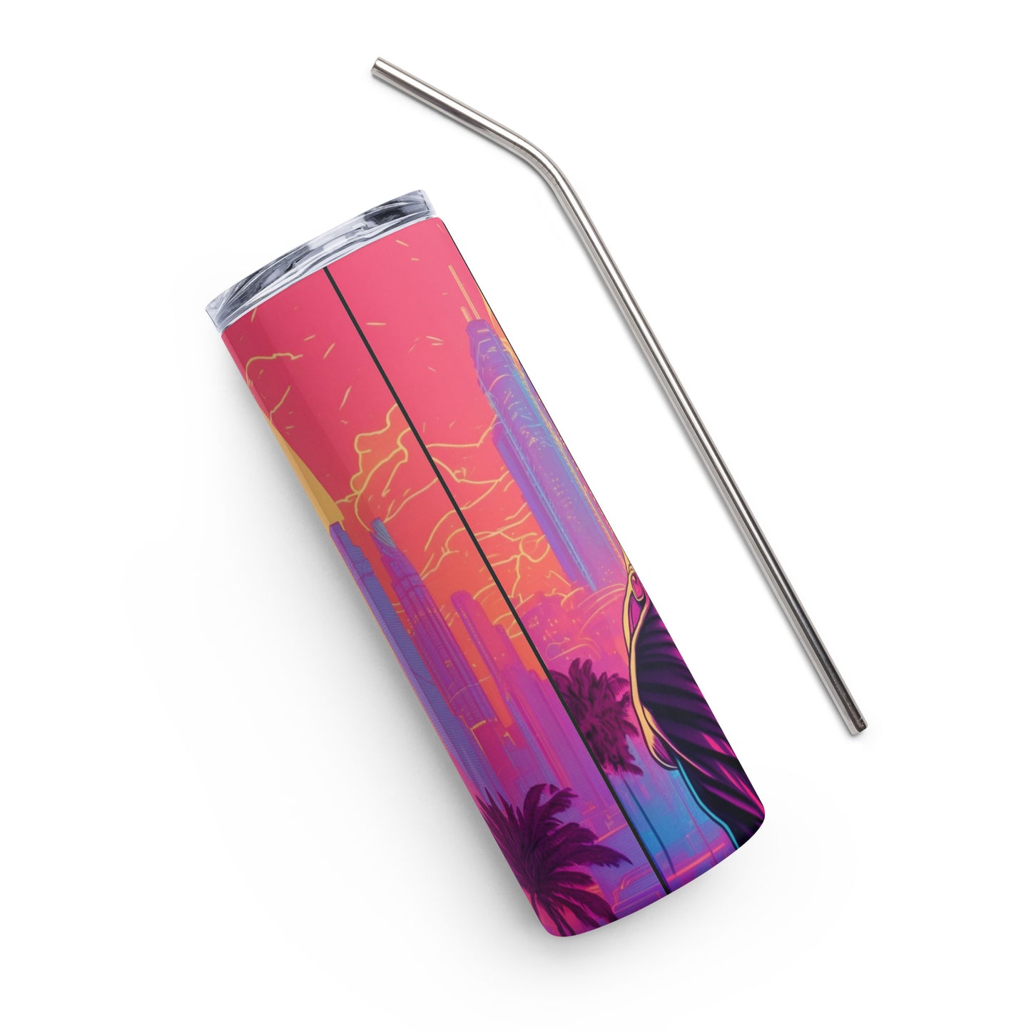 Miami Vice Cheetah #3 Stainless steel tumbler cup with metal straw