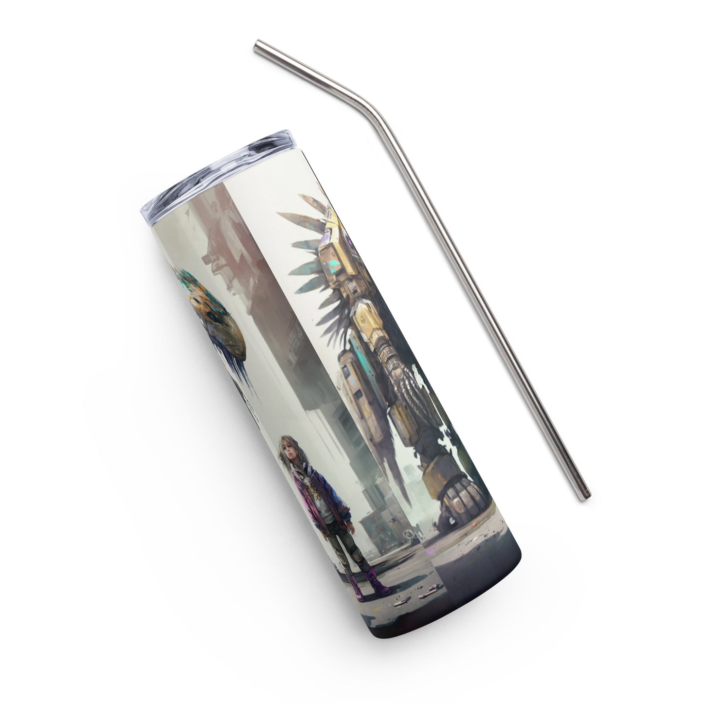 Droid with Child Stainless steel tumbler cup with metal straw #1