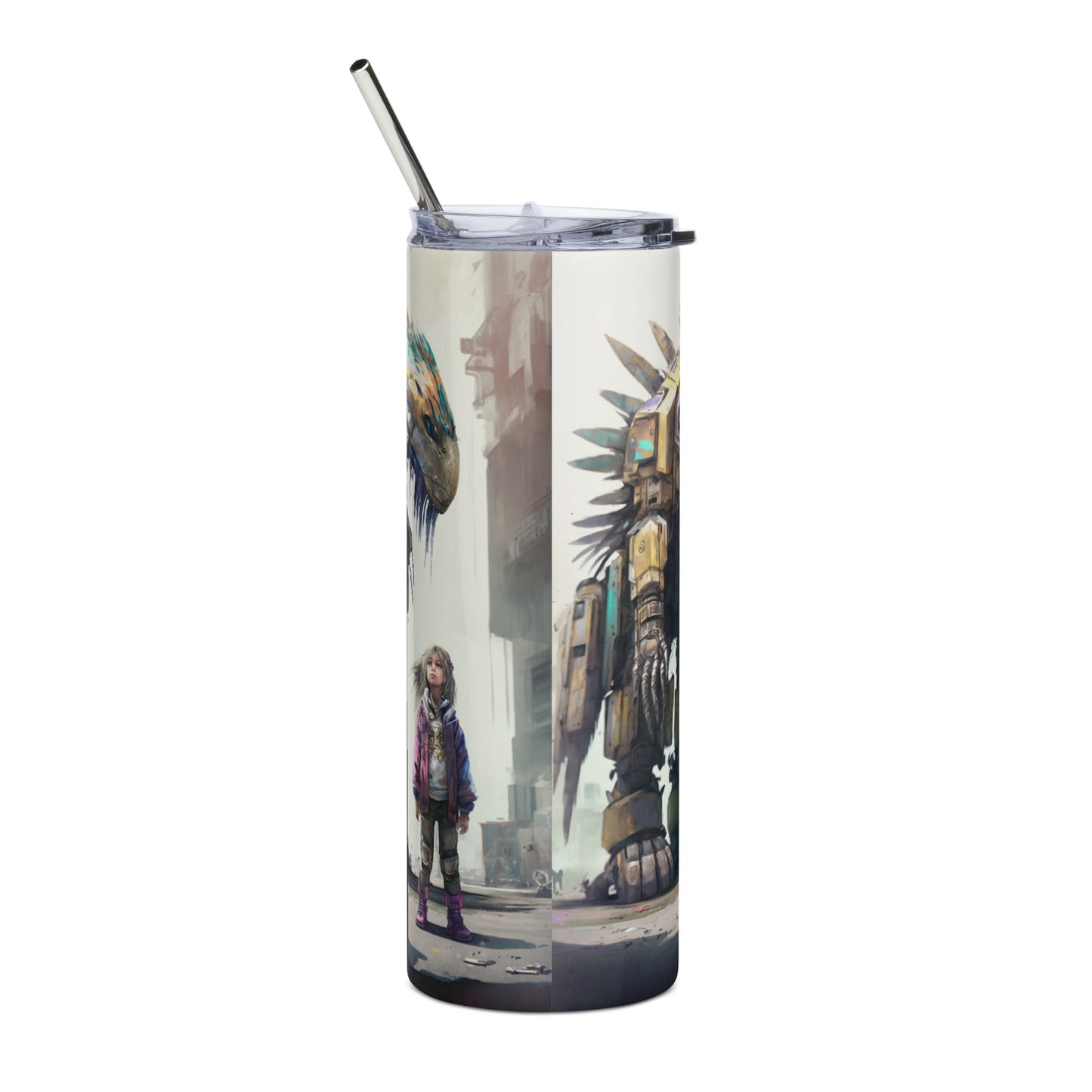 Droid with Child Stainless steel tumbler cup with metal straw #1