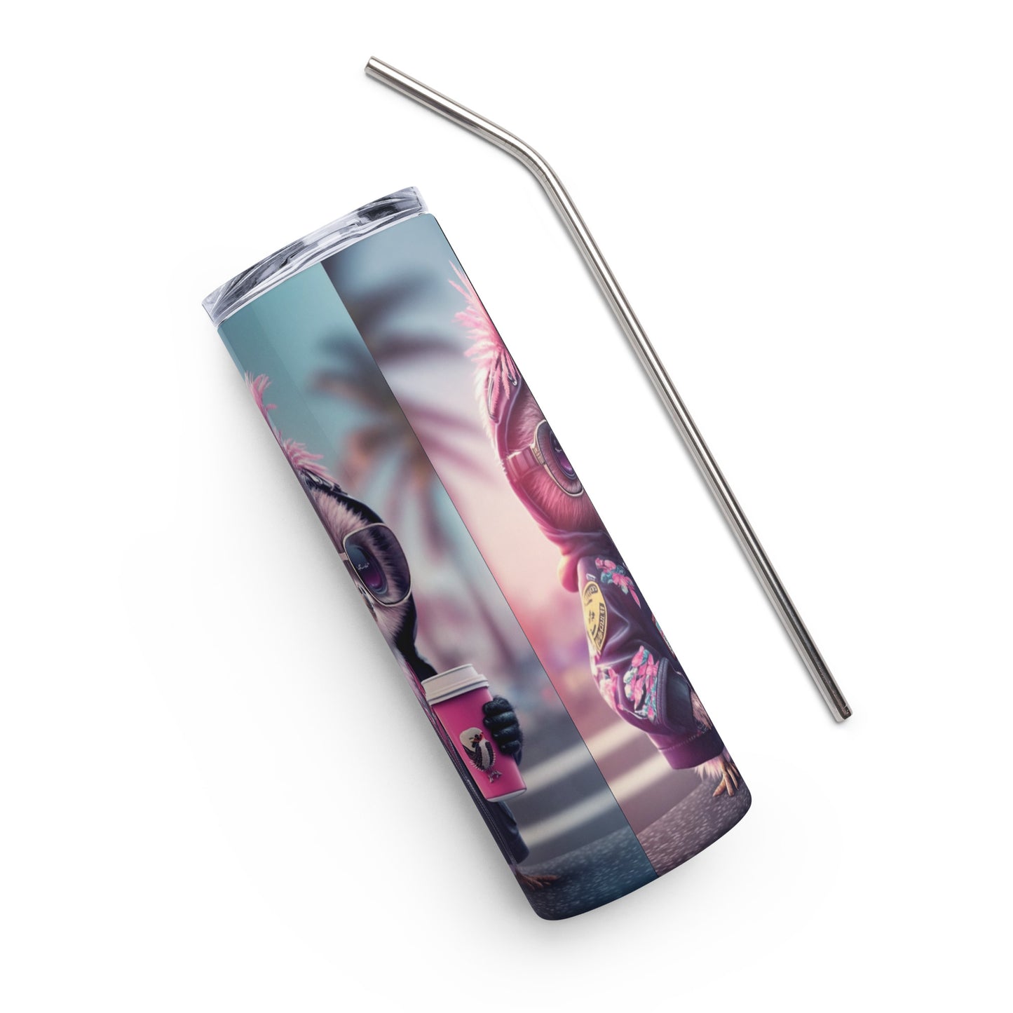 Punk Sloth Stainless steel tumbler cup with metal straw