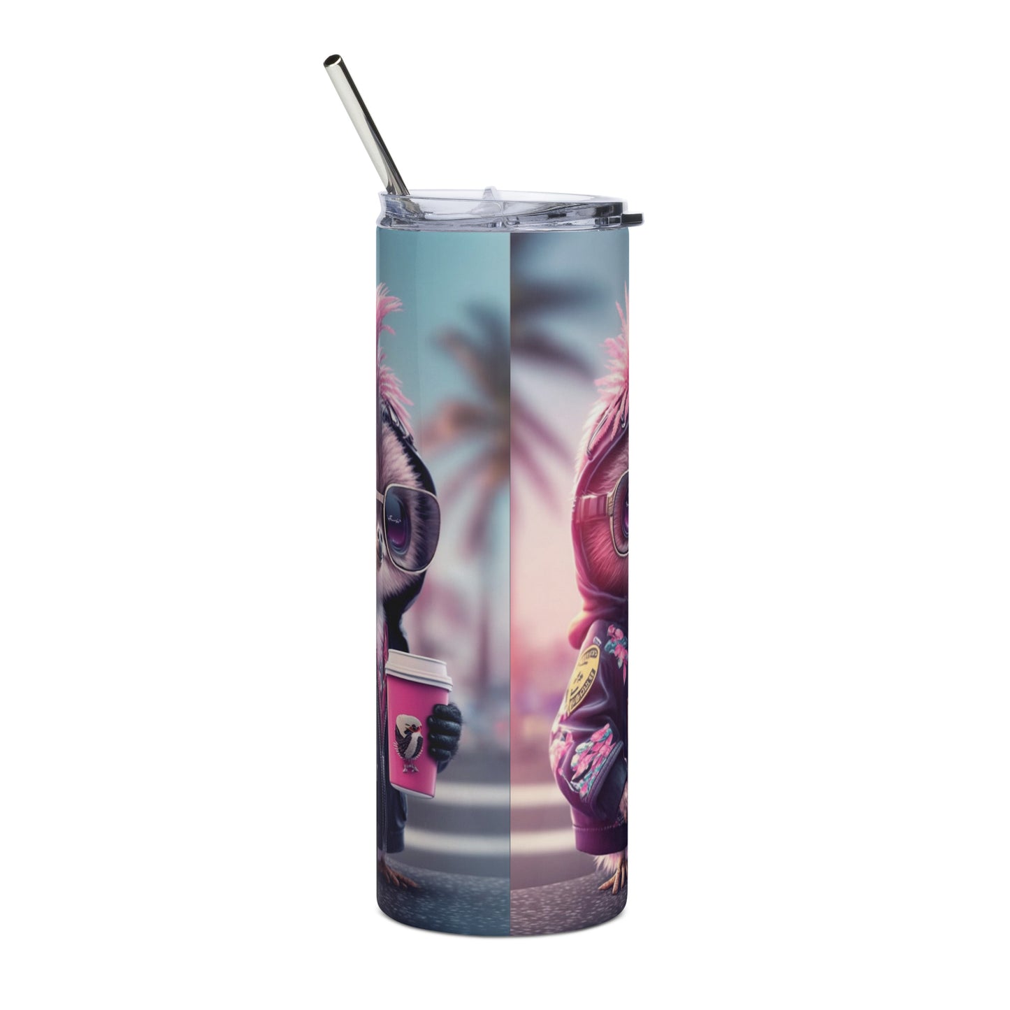 Punk Sloth Stainless steel tumbler cup with metal straw