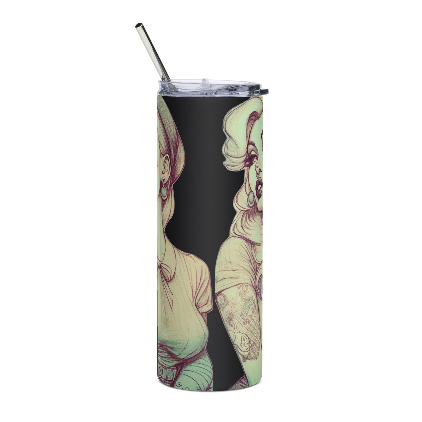 Sexy Pin-up Girl #1 Stainless steel tumbler cup with metal straw