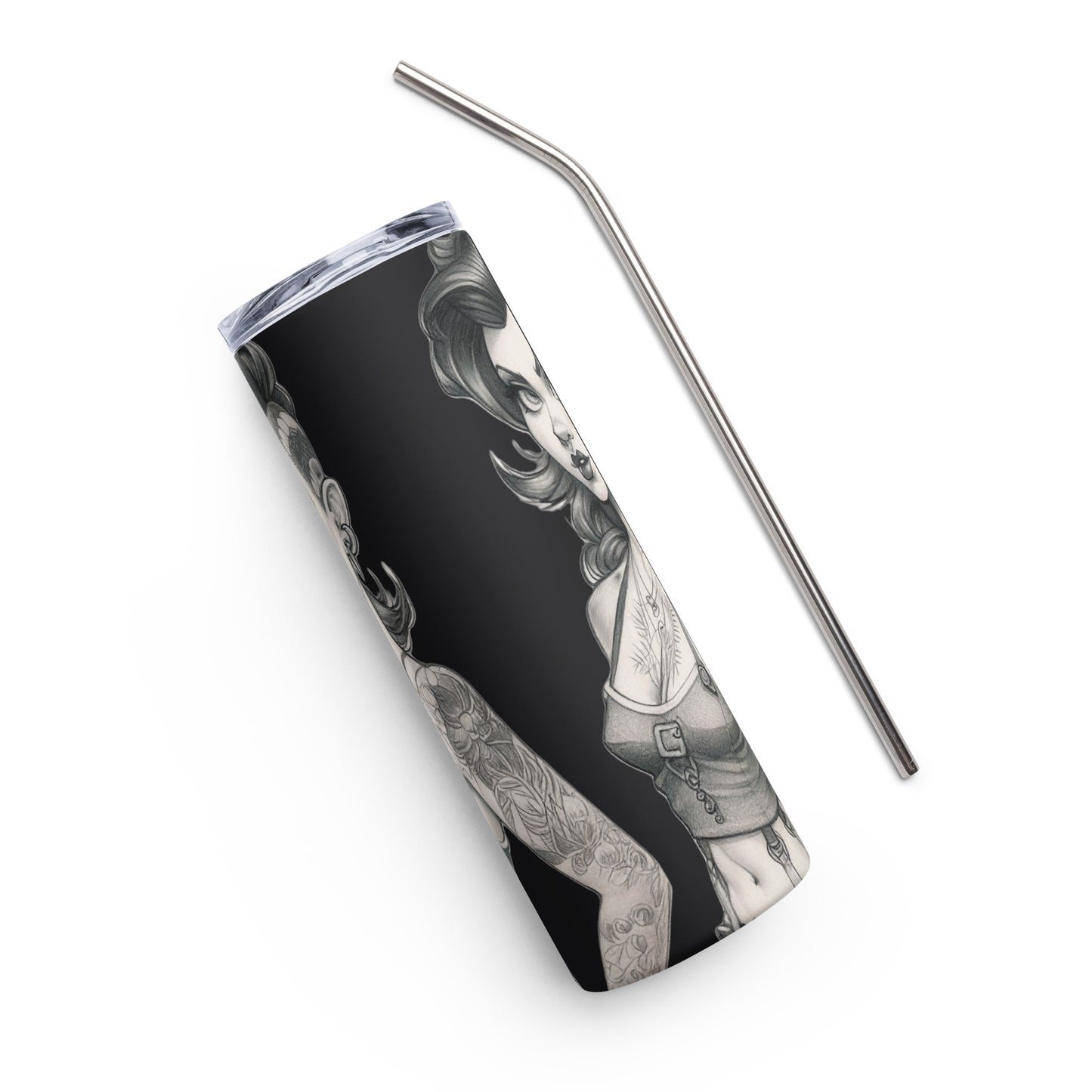 Sexy Pin-up Girl #2 Stainless steel tumbler cup with metal straw