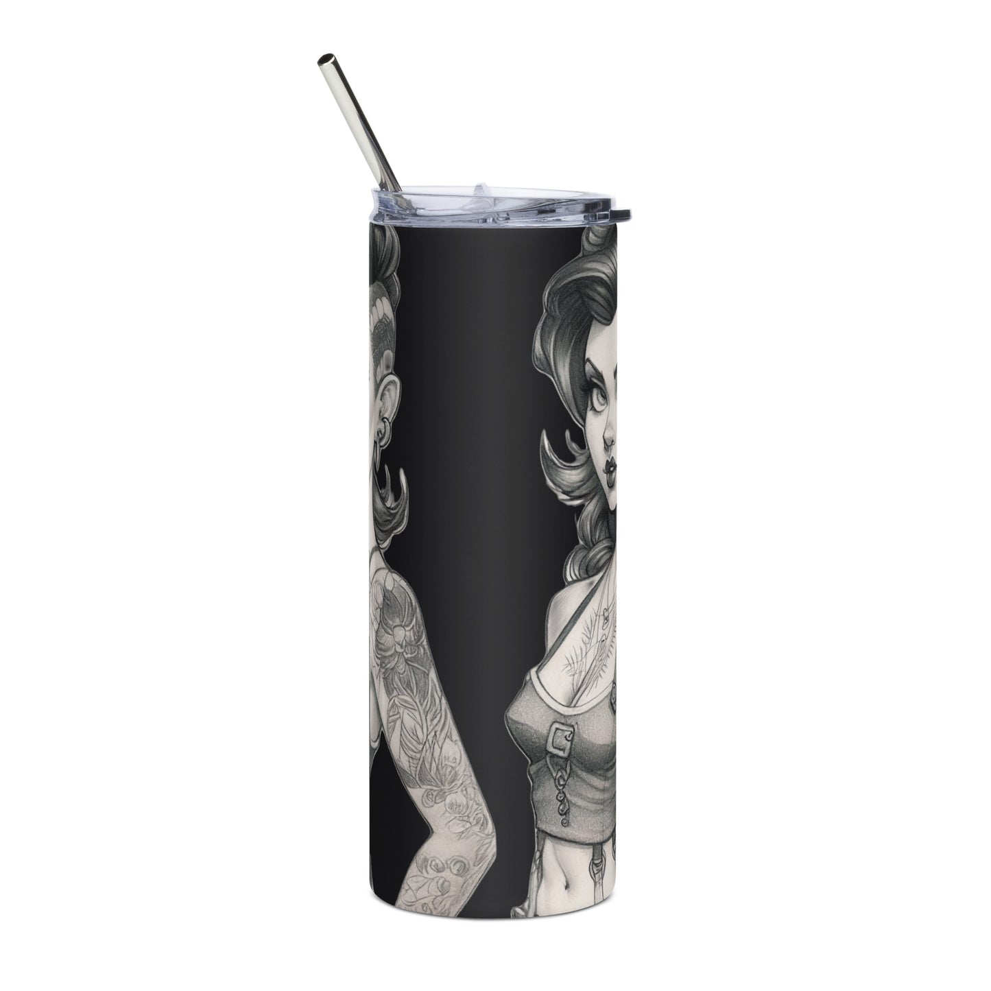 Sexy Pin-up Girl #2 Stainless steel tumbler cup with metal straw