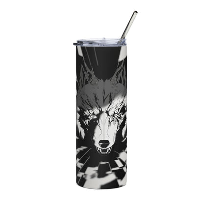 Manga Wolf Stainless steel tumbler cup with metal straw