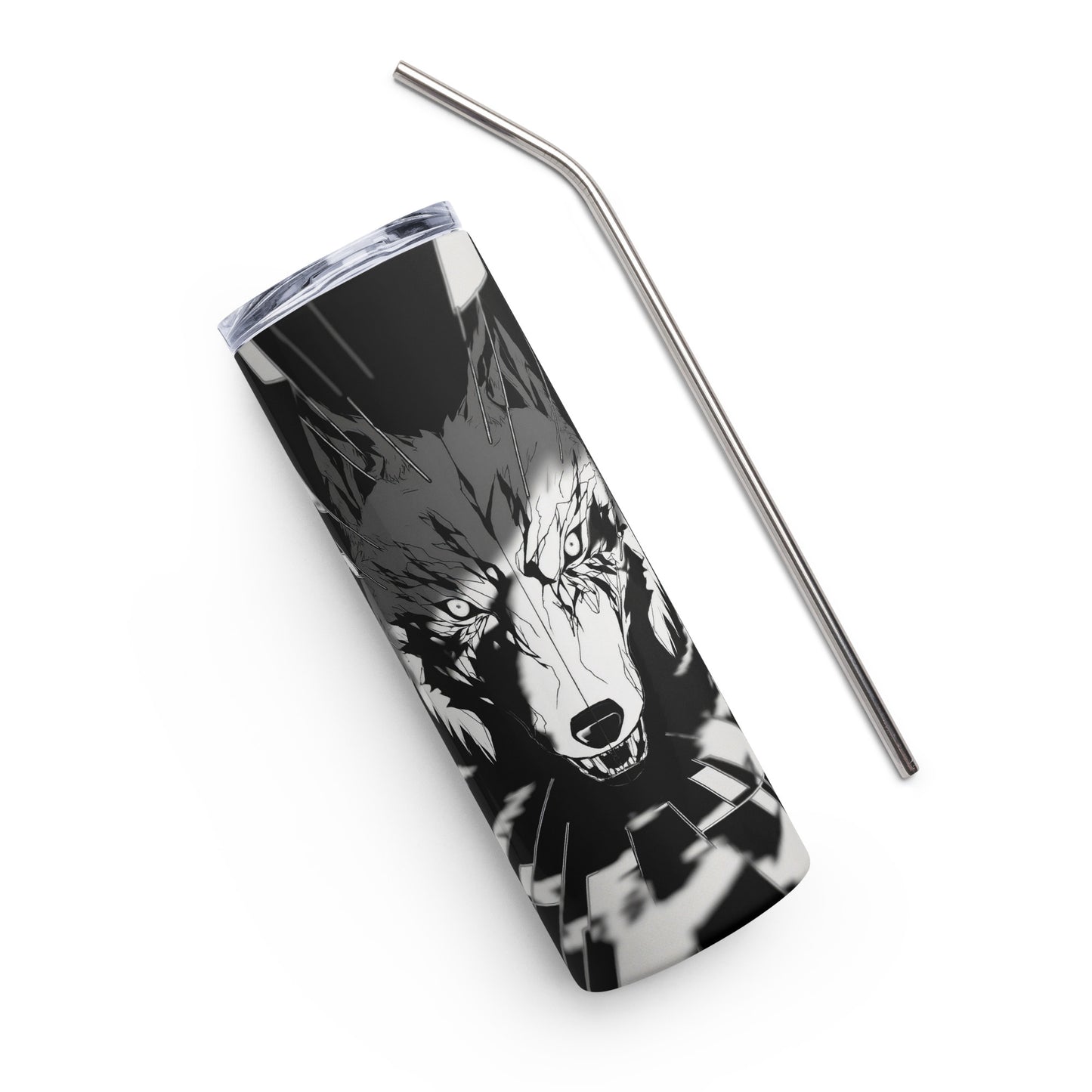 Manga Wolf Stainless steel tumbler cup with metal straw