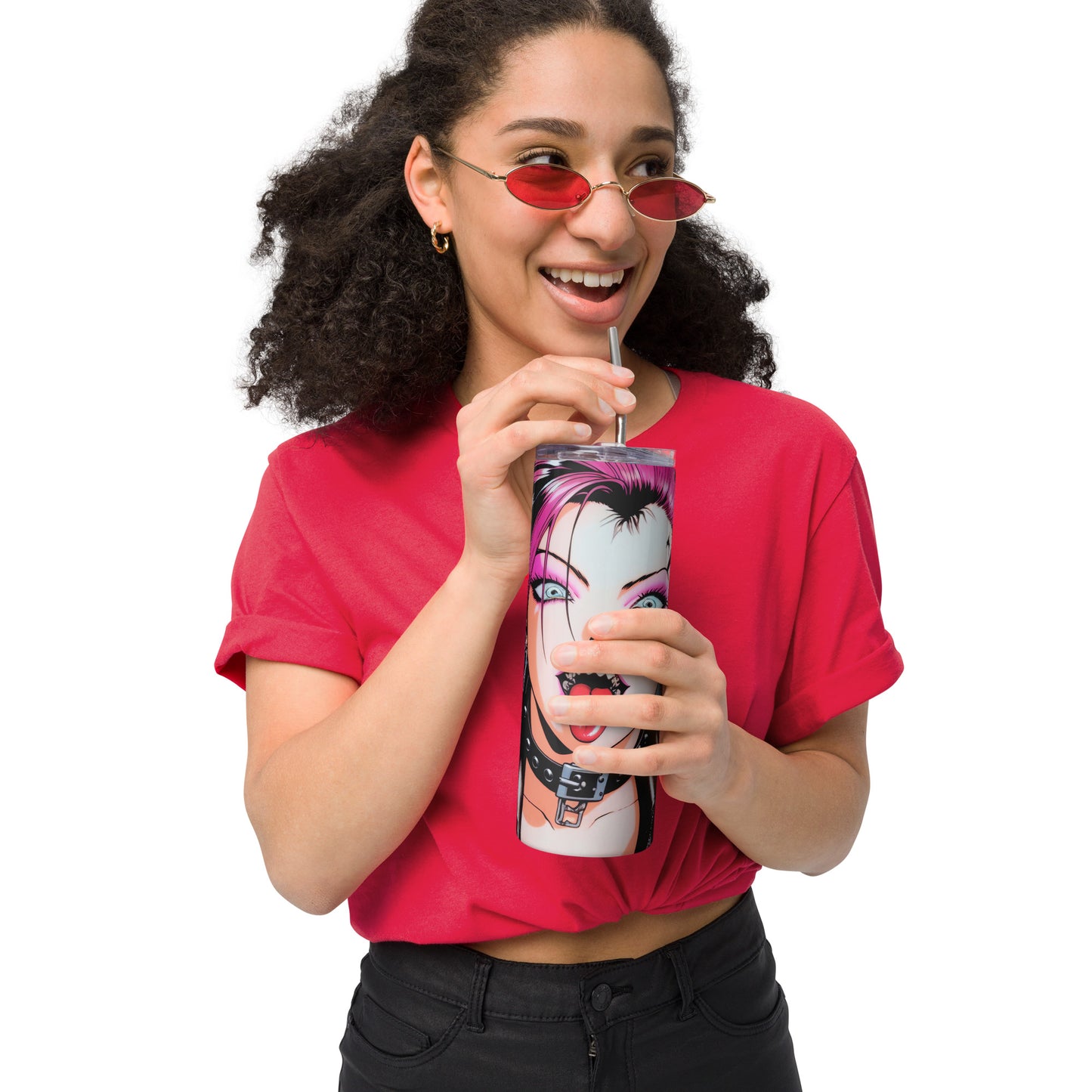 Punk Girl #1 Stainless steel tumbler cup with metal straw