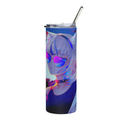 Anime Cat Girl Stainless steel tumbler cup with metal straw