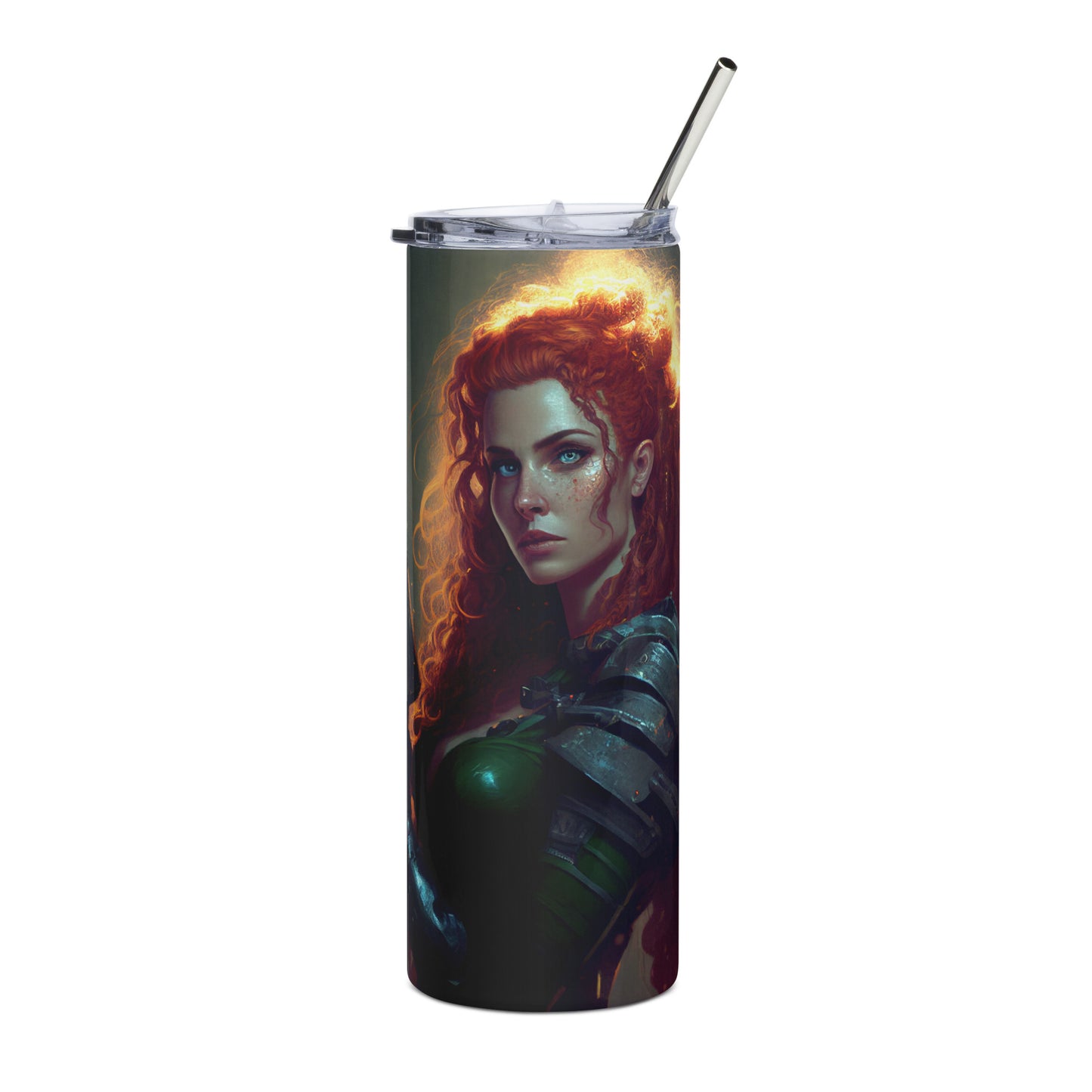 Beautiful Red Haired Soldier Stainless steel tumbler cup with metal straw