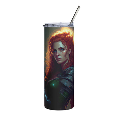 Beautiful Red Haired Soldier Stainless steel tumbler cup with metal straw