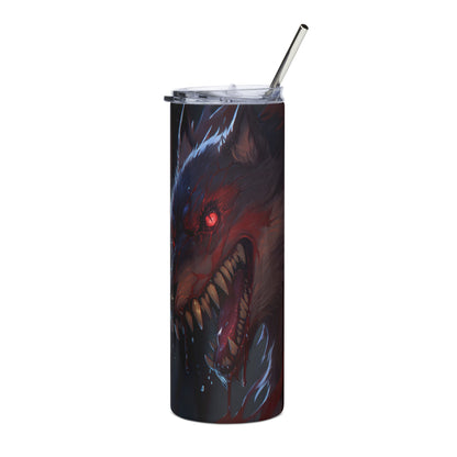 Werewolf Stainless steel tumbler cup with metal straw