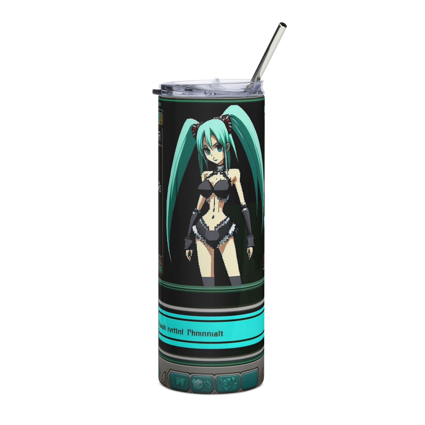 Hatsune Miku video game screen Stainless steel tumbler cup with metal straw