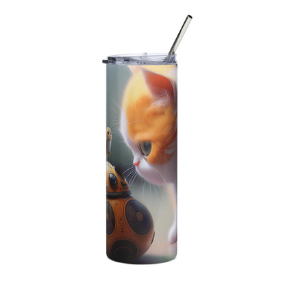 A Kitten and his Droid Stainless steel tumbler cup with metal straw star wars