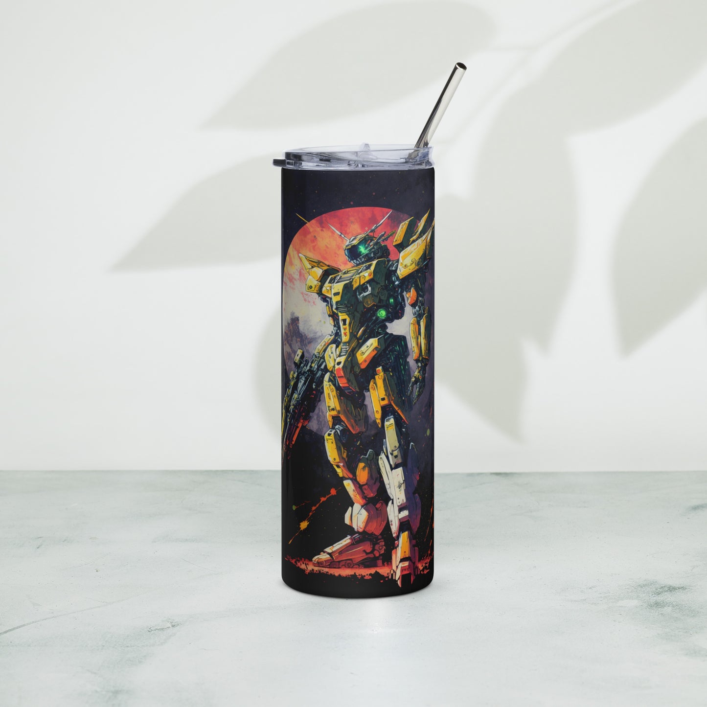 Space Robot #1 Stainless steel tumbler cup with metal straw