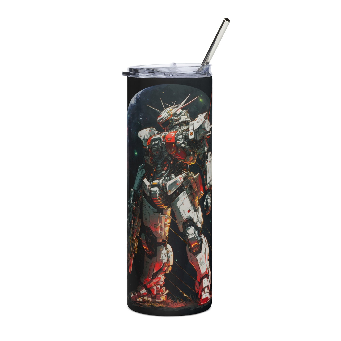 Space Robot #3 Stainless steel tumbler cup with metal straw