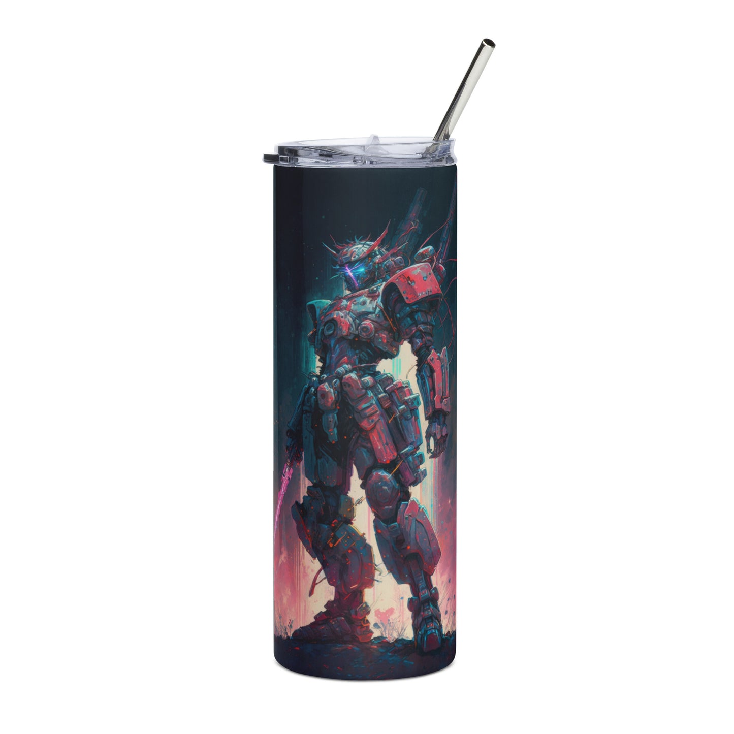 Space Robot #4 Stainless steel tumbler cup with metal straw