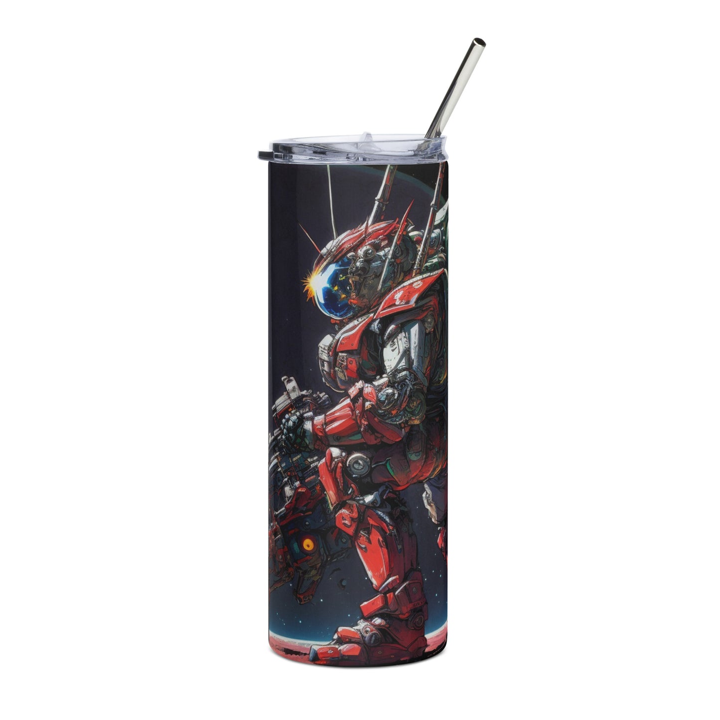 Space Robot #8 Stainless steel tumbler with metal straw