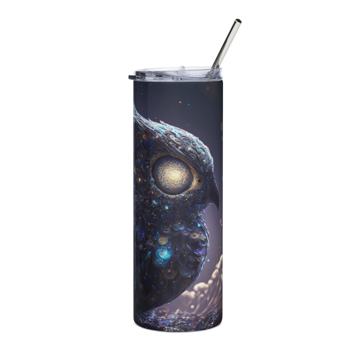 Celestial Owl Stainless steel tumbler cup with metal straw