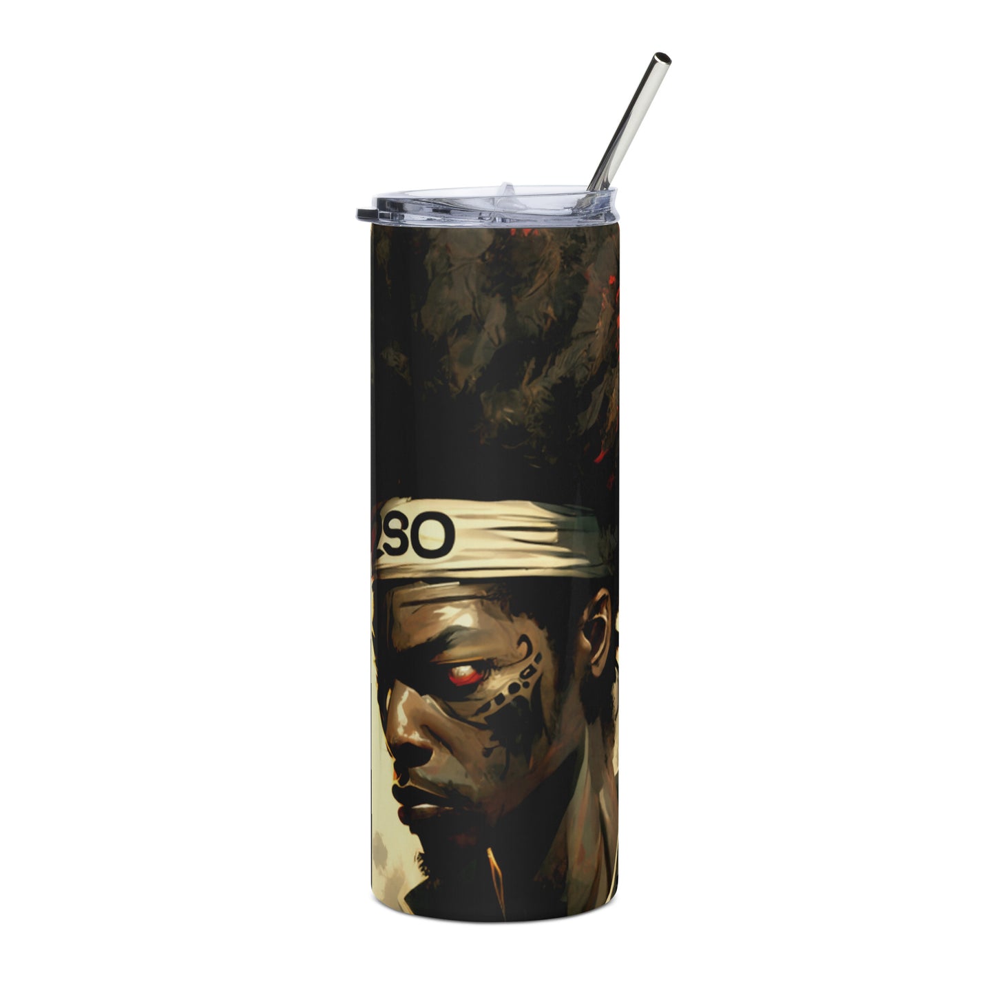 Afro Samurai Inspired Stainless steel tumbler cup with metal straw