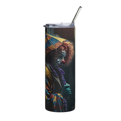 Clown in the Rain Stainless steel tumbler cup with metal straw